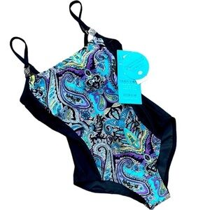 NWT It Figures! Print Inset One Piece Swimsuit Size 8